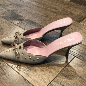 Beige Tan Prada Mule Heels